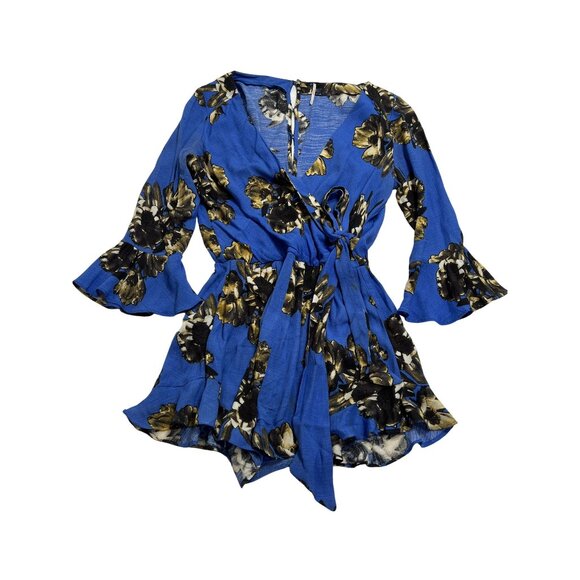Free People All The Right Ruffles Romper in Blue - Picture 1 of 4